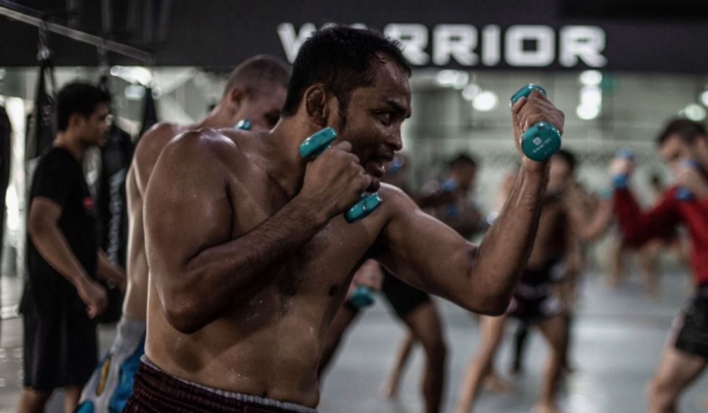 shadow boxing with 10 lb weights